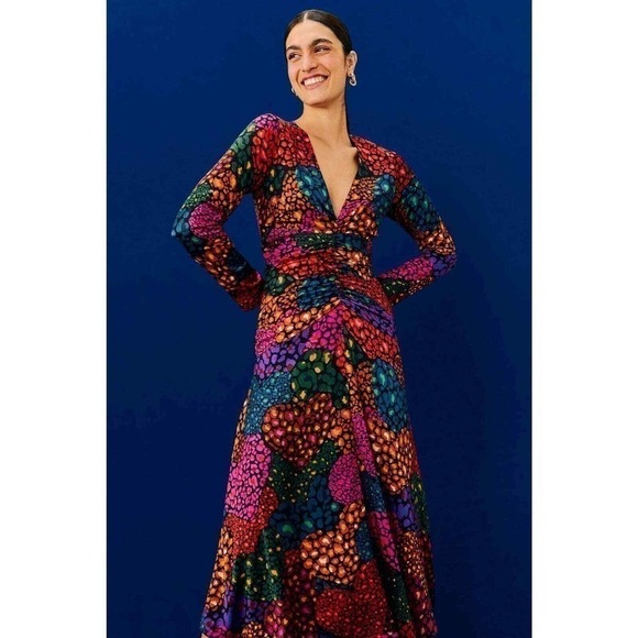 farm rio blue long sleeve midi dress Blue Flowing Beauty Embroidered Long Sleeve Midi Dress – FARM Rio main image 0